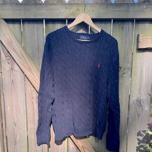Ralph Lauren Navy Cable Knit Sweater with Red Pony